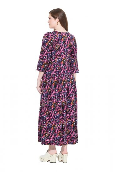 Ulla Popken 841219 Abito lungo a fiori Viola scuro - Vestiti maxi - Abiti maxi taglie forti