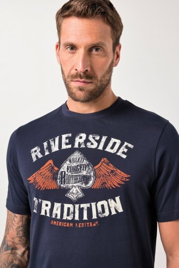 JP1880 T-Shirt Short Sleeve Chest Print Navy - Magliette - Magliette Uomo Taglie Forti