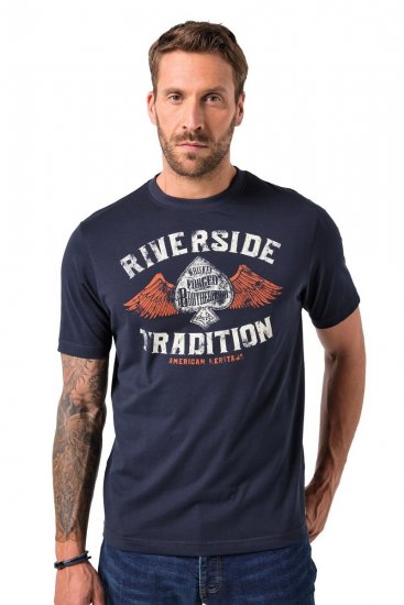 JP1880 T-Shirt Short Sleeve Chest Print Navy - Magliette - Magliette Uomo Taglie Forti