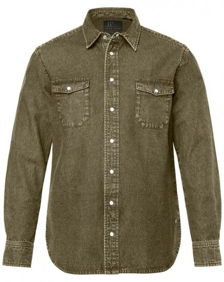 JP1880 Denim Shirt Long Sleeve Olive Green - Camicie - Camicie Taglie Forti Uomo