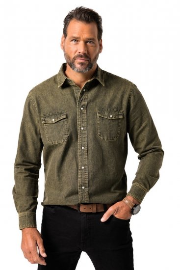 JP1880 Denim Shirt Long Sleeve Olive Green - Camicie - Camicie Taglie Forti Uomo