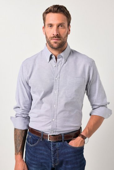 JP1880 Oxford Shirt Flexnamic Long Sleeve Grey - Camicie - Camicie Taglie Forti Uomo
