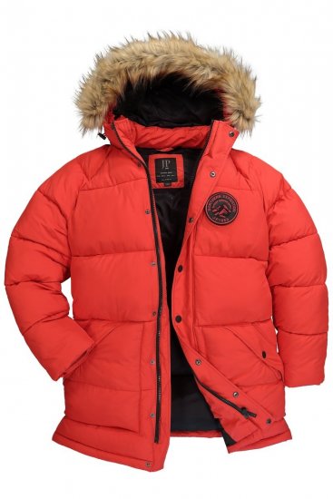 JP1880 Parka Quilted Faux Fur Hood Red - Giubbotti - Giubbotti Uomo Taglie Forti