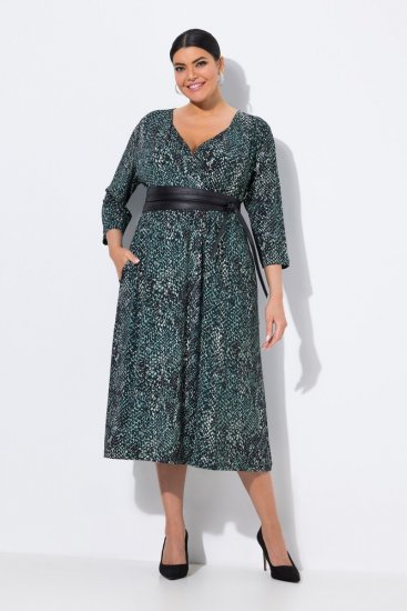 Ulla Popken 841839 Abito in jersey animalier con maniche a 3/4 Verde scuro - Vestiti midi - Abiti midi taglie comode
