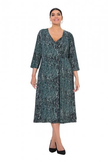 Ulla Popken 841839 Abito in jersey animalier con maniche a 3/4 Verde scuro - Vestiti midi - Abiti midi taglie comode