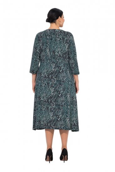Ulla Popken 841839 Abito in jersey animalier con maniche a 3/4 Verde scuro - Vestiti midi - Abiti midi taglie comode