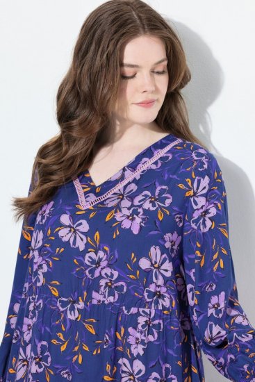 Ulla Popken 841873 Abito midi a fiori Blu scuro - Vestiti midi - Abiti midi taglie comode