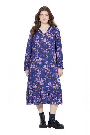 Ulla Popken 841873 Abito midi a fiori Blu scuro - Vestiti midi - Abiti midi taglie comode