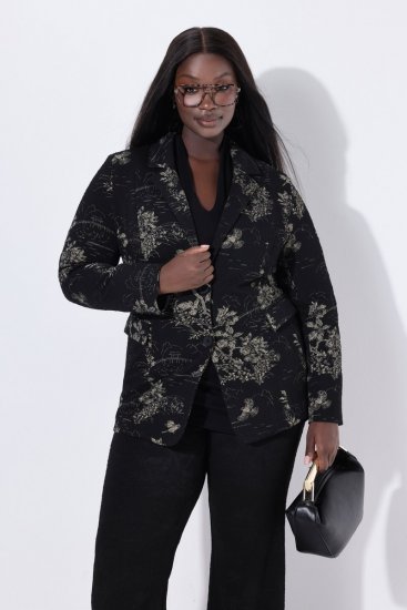 Ulla Popken 841901 Blazer fantasia Nero - Blazer - Blazer Taglie Forti da Donna