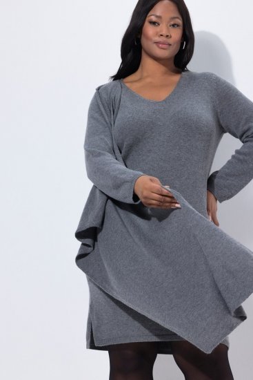 Ulla Popken 841941 Abito in maglia a maniche lunghe Grigio melange - Abiti in maglia - 