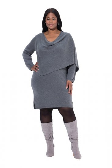 Ulla Popken 841941 Abito in maglia a maniche lunghe Grigio melange - Abiti in maglia - 