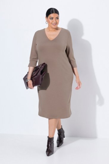 Ulla Popken 841952 Abito in felpa con scollo a V Marrone chiaro - Abiti - Vestiti per tutte le taglie