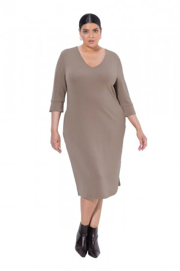 Ulla Popken 841952 Abito in felpa con scollo a V Marrone chiaro - Abiti - Vestiti per tutte le taglie