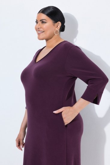 Ulla Popken 841952 Abito in felpa con maniche a 3/4 Prugna - Vestiti midi - Abiti midi taglie comode