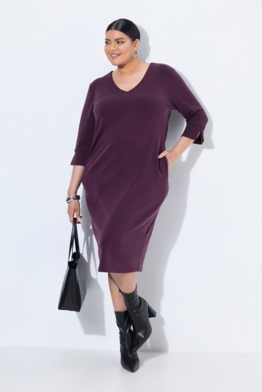 Ulla Popken 841952 Abito in felpa con maniche a 3/4 Prugna - Vestiti midi - Abiti midi taglie comode