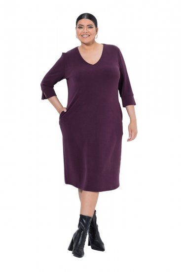 Ulla Popken 841952 Abito in felpa con maniche a 3/4 Prugna - Vestiti midi - Abiti midi taglie comode