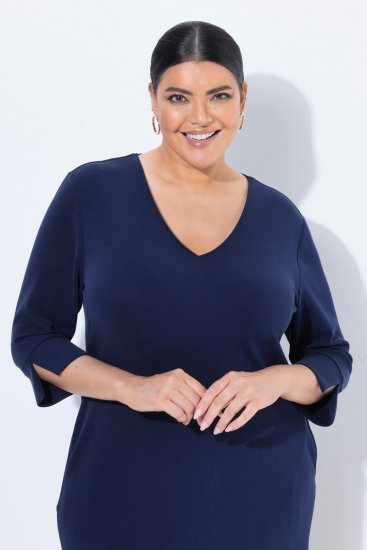 Ulla Popken 841952 Abito in felpa con scollo a V Blu scuro - Abiti - Vestiti per tutte le taglie