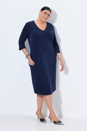 Ulla Popken 841952 Abito in felpa con scollo a V Blu scuro - Abiti - Vestiti per tutte le taglie