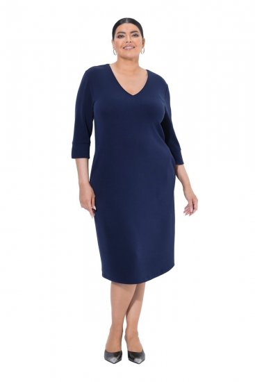 Ulla Popken 841952 Abito in felpa con scollo a V Blu scuro - Abiti - Vestiti per tutte le taglie
