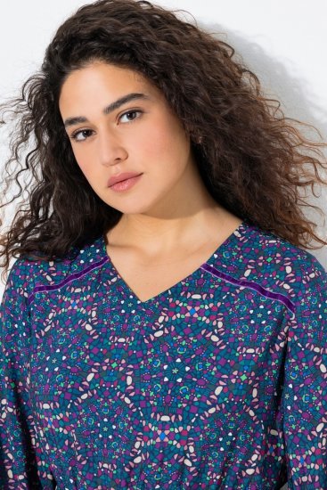 Ulla Popken 842153 Abito midi fantasia Petrolio - Vestiti midi - Abiti midi taglie comode