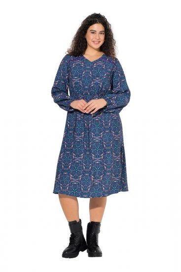 Ulla Popken 842153 Abito midi fantasia Petrolio - Vestiti midi - Abiti midi taglie comode