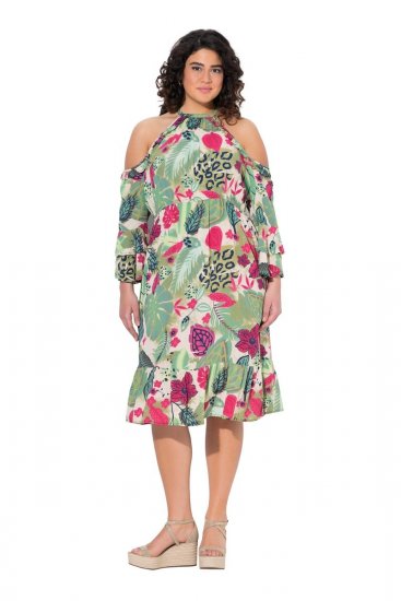 Ulla Popken 842471 Abito svasato con maniche a 3/4 Champagne - Abiti - Vestiti per tutte le taglie