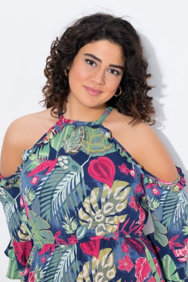 Ulla Popken 842471 Abito midi fantasia Blu scuro - Vestiti midi - Abiti midi taglie comode