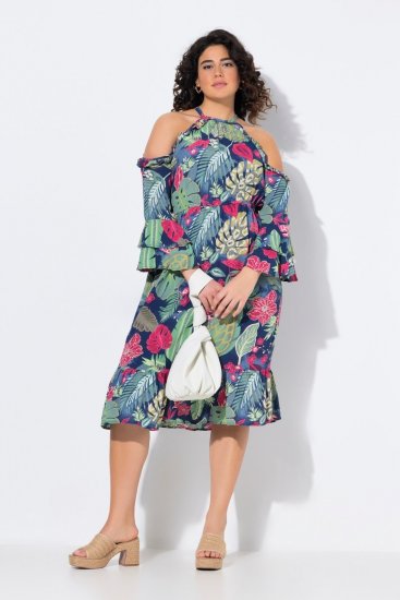 Ulla Popken 842471 Abito midi fantasia Blu scuro - Vestiti midi - Abiti midi taglie comode