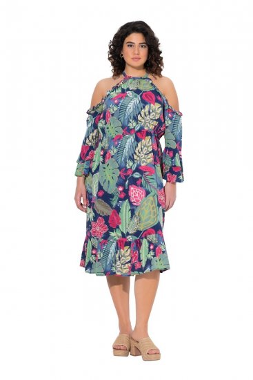 Ulla Popken 842471 Abito midi fantasia Blu scuro - Vestiti midi - Abiti midi taglie comode