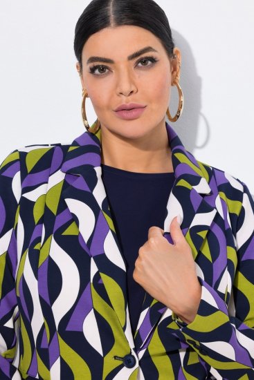 Ulla Popken 842680 Blazer fantasia in jersey punto di Roma Blu scuro - Blazer - Blazer Taglie Forti da Donna