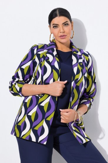 Ulla Popken 842680 Blazer fantasia in jersey punto di Roma Blu scuro - Blazer - Blazer Taglie Forti da Donna