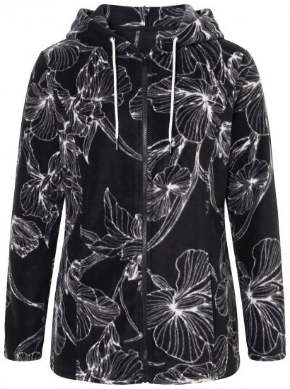Ulla Popken 842758 Giacca in pile a fiori con cappuccio Nero - Abbigliamento in pile - 