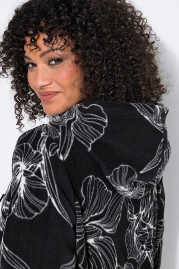 Ulla Popken 842758 Giacca in pile a fiori con cappuccio Nero - Abbigliamento in pile - 