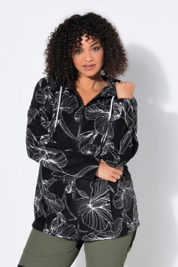 Ulla Popken 842758 Giacca in pile a fiori con cappuccio Nero - Abbigliamento in pile - 