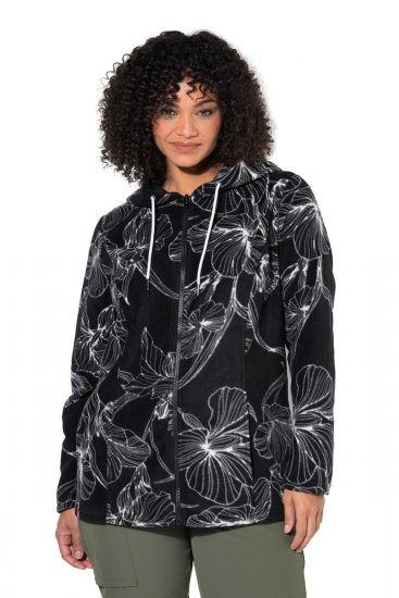 Ulla Popken 842758 Giacca in pile a fiori con cappuccio Nero - Abbigliamento in pile - 