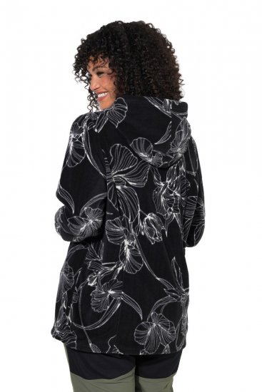 Ulla Popken 842758 Giacca in pile a fiori con cappuccio Nero - Abbigliamento in pile - 