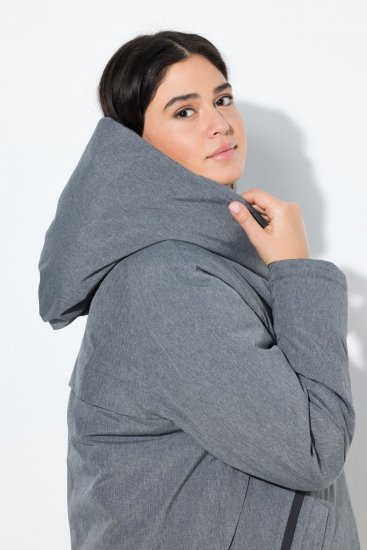 Ulla Popken 842951 Cappotto tecnico HYPRAR impermeabile con cappuccio Grigio scuro melange - Cappotti - Cappotti taglie forti da donna