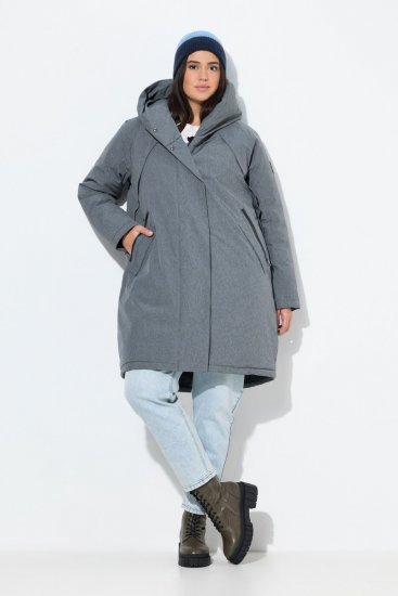 Ulla Popken 842951 Cappotto tecnico HYPRAR impermeabile con cappuccio Grigio scuro melange - Cappotti - Cappotti taglie forti da donna