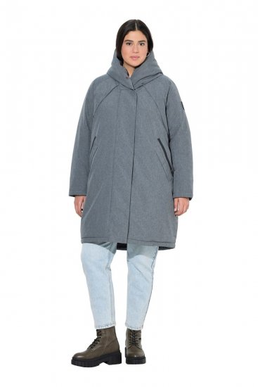 Ulla Popken 842951 Cappotto tecnico HYPRAR impermeabile con cappuccio Grigio scuro melange - Cappotti - Cappotti taglie forti da donna