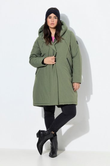 Ulla Popken 842951 Cappotto tecnico HYPRAR impermeabile con cappuccio Verde grigio - Cappotti - Cappotti taglie forti da donna