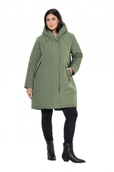 Ulla Popken 842951 Cappotto tecnico HYPRAR impermeabile con cappuccio Verde grigio - Cappotti - Cappotti taglie forti da donna