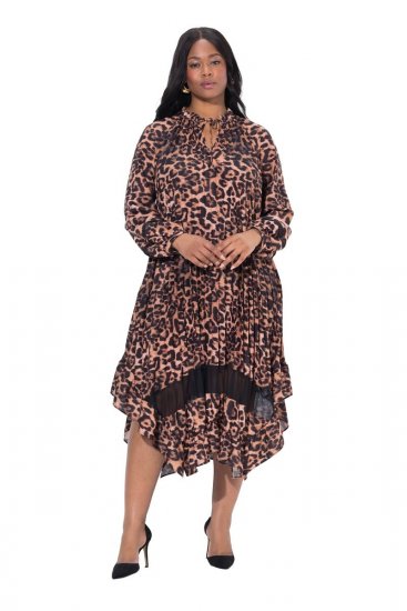 Ulla Popken 842979 Abito animalier Marrone - Vestiti midi - Abiti midi taglie comode