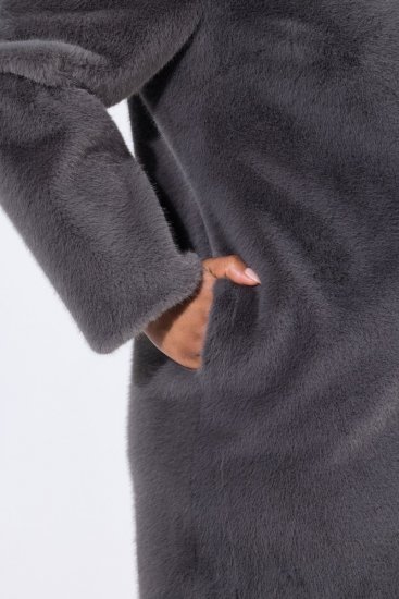 Ulla Popken 843003 Cappotto in pelliccia sintetica con collo alto Grigio - Cappotti - Cappotti taglie forti da donna