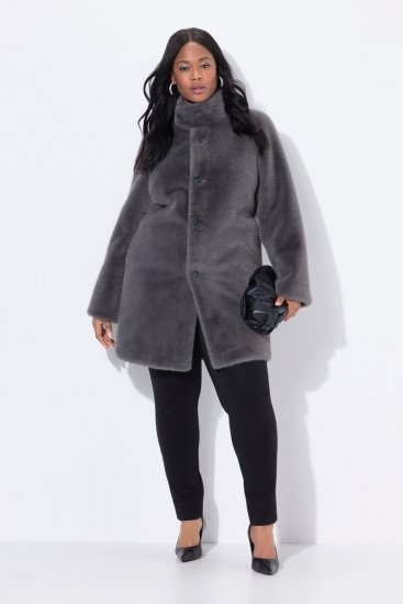 Ulla Popken 843003 Cappotto in pelliccia sintetica con collo alto Grigio - Cappotti - Cappotti taglie forti da donna