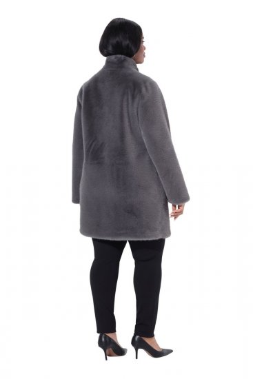 Ulla Popken 843003 Cappotto in pelliccia sintetica con collo alto Grigio - Cappotti - Cappotti taglie forti da donna