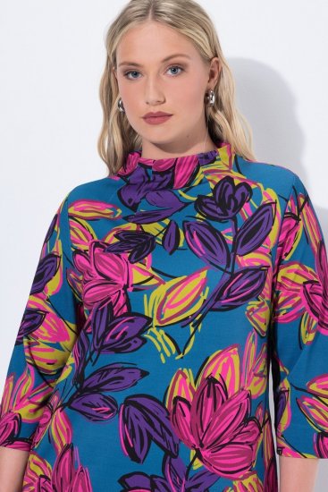 Ulla Popken 843180 Abito in jersey a fiori Petrolio - Abiti - Vestiti per tutte le taglie