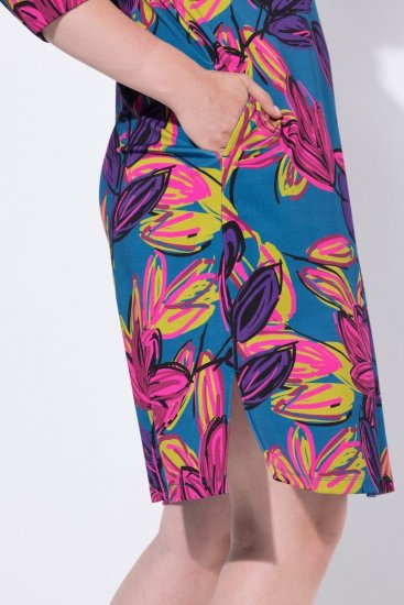 Ulla Popken 843180 Abito in jersey a fiori Petrolio - Abiti - Vestiti per tutte le taglie