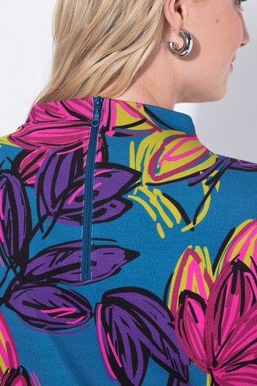 Ulla Popken 843180 Abito in jersey a fiori Petrolio - Abiti - Vestiti per tutte le taglie