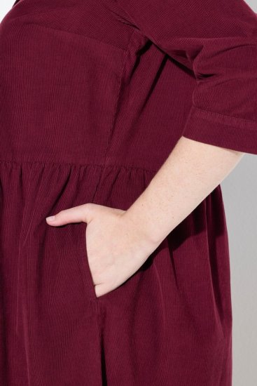 Ulla Popken 843383 Abito di velluto a coste con maniche a 3/4 Bordeaux - Vestiti maxi - Abiti maxi taglie forti