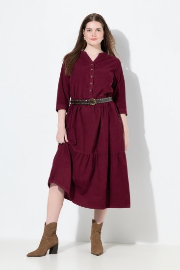 Ulla Popken 843383 Abito di velluto a coste con maniche a 3/4 Bordeaux - Vestiti maxi - Abiti maxi taglie forti
